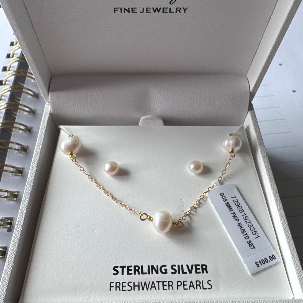 Pearl necklace and earrings